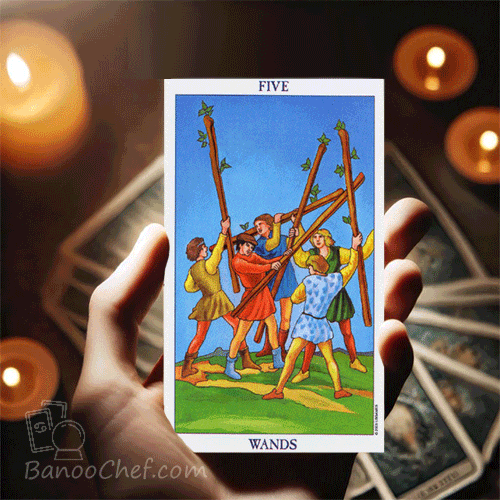 معنی کارت 5 چوبدستی تاروت ( 56 کارت )